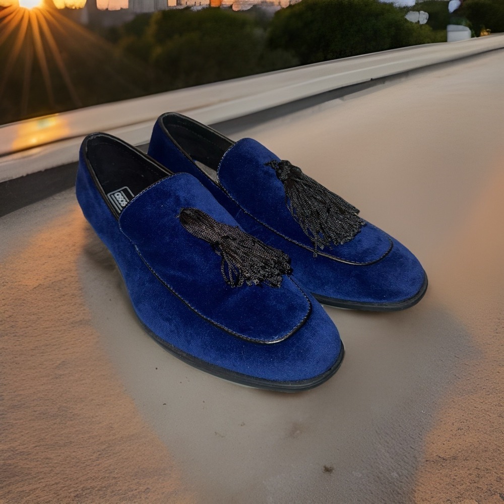 ASOS DESIGN Men's tassel loafers in blue Velvet US SIZE 8